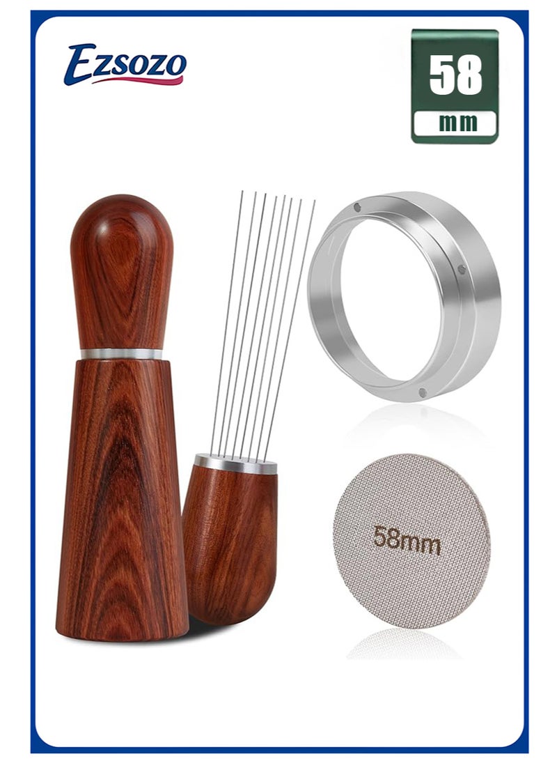 EZSOZO 58mm Espresso Accessories Kit， WDT Tool， Dosing Funnel and 1.7mm Thickness 150μm Coffee Filter， 316 Stainless Steel Needle Coffee Distribution Stirrer Fits Delonghi Espresso Machines and Portafilter - Image 1